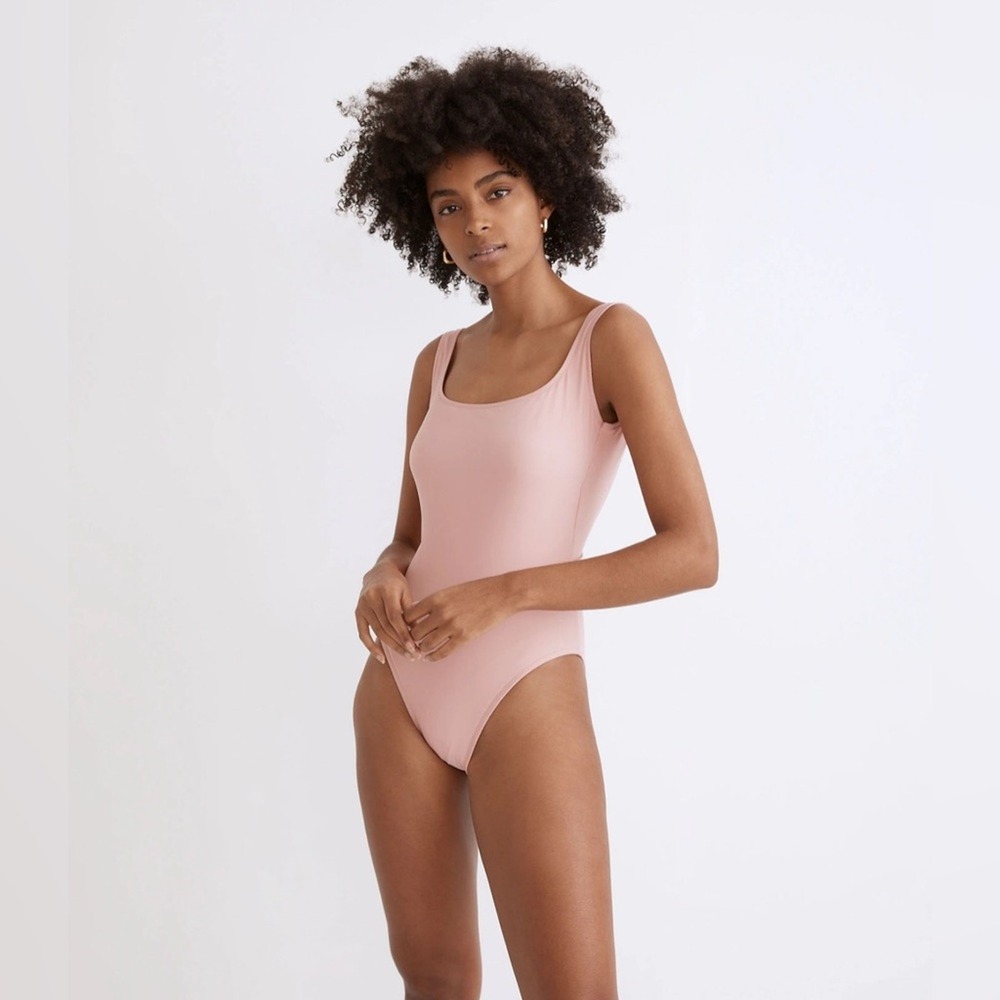 Madewell Pink Icing Square-Neck Tank One Piece Swimsuit sz Large Summer Swim NWT